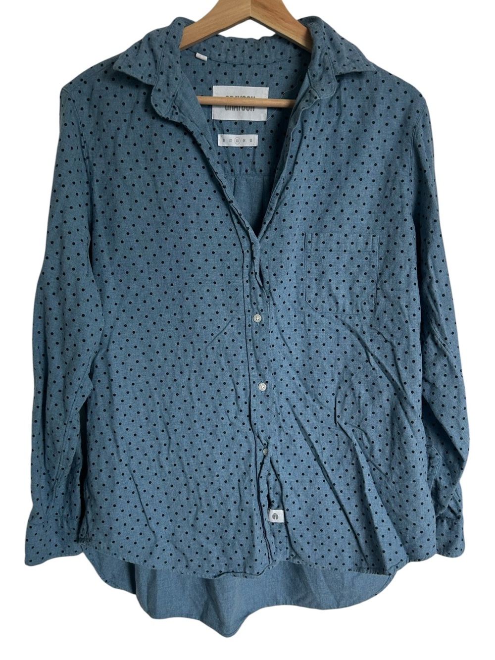 Grayson Button Down Shirt Women Sz 03 The Hero Top Blue Preppy Classic Polkadot